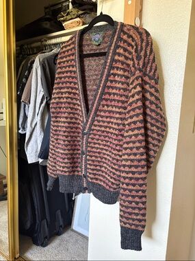 Tweeds Multicolored Marled Knit Cardigan in Brown, Black & Green